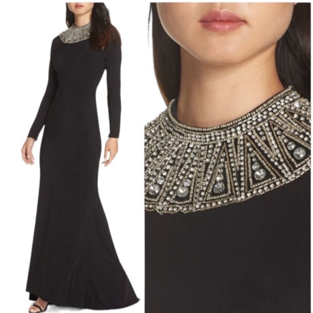 Ieena for Mac Duggal WMNS 12 Black Embellished Collar Jersey Gown